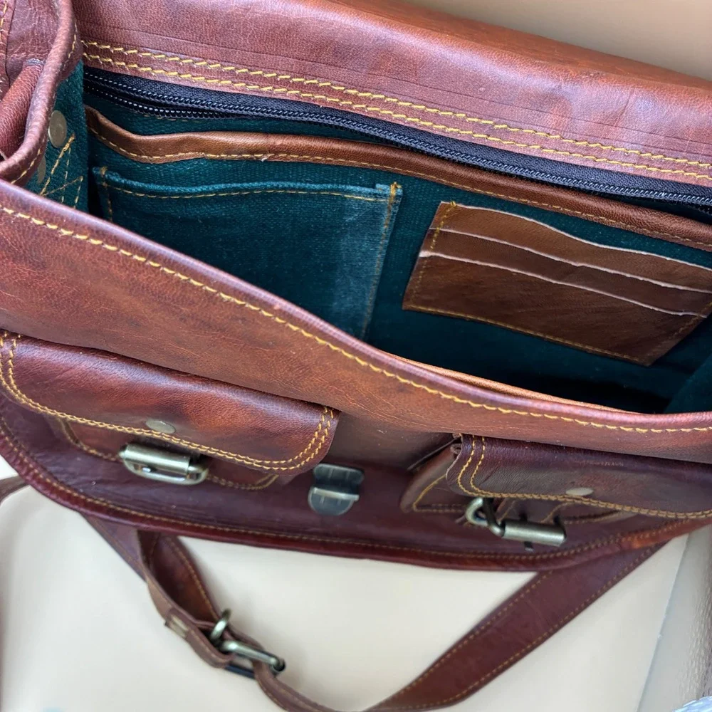 Firu Womens Satchel Medium Leather Brown Boho Crossbody Messenger Bag